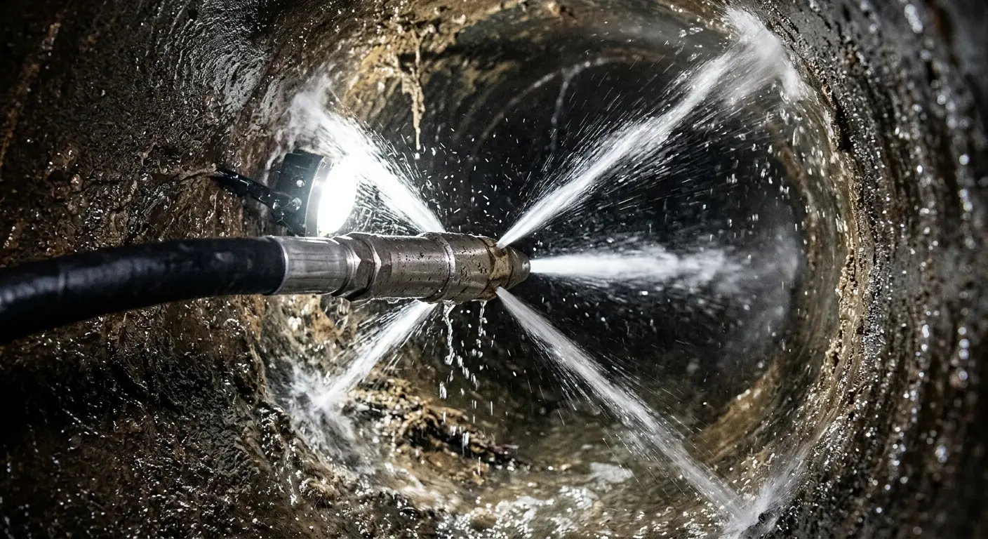 High-pressure hydro jetting nozzle cleaning sewer pipe for Sewer Cleanout in Gardnerville Ranchos